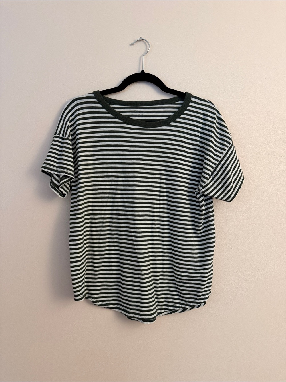 Madewell Green and White Striped Short Sleeve Tee Size Medium